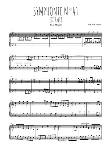 Téléchargez l'arrangement pour piano de la partition de Symphonie N°41, extrait en PDF